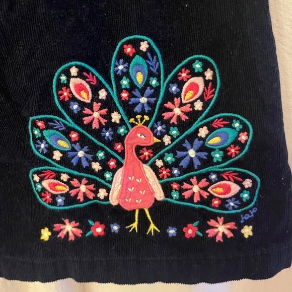 JoJo Maman Baby Navy Corduroy Peacock dress - Picture 2 of 5